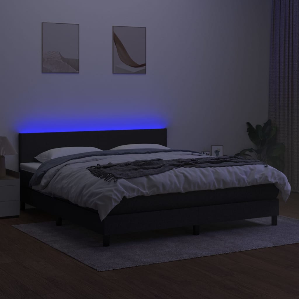 Sommier à lattes de lit avec matelas LED Noir 160x200 cm Tissu - XIOS