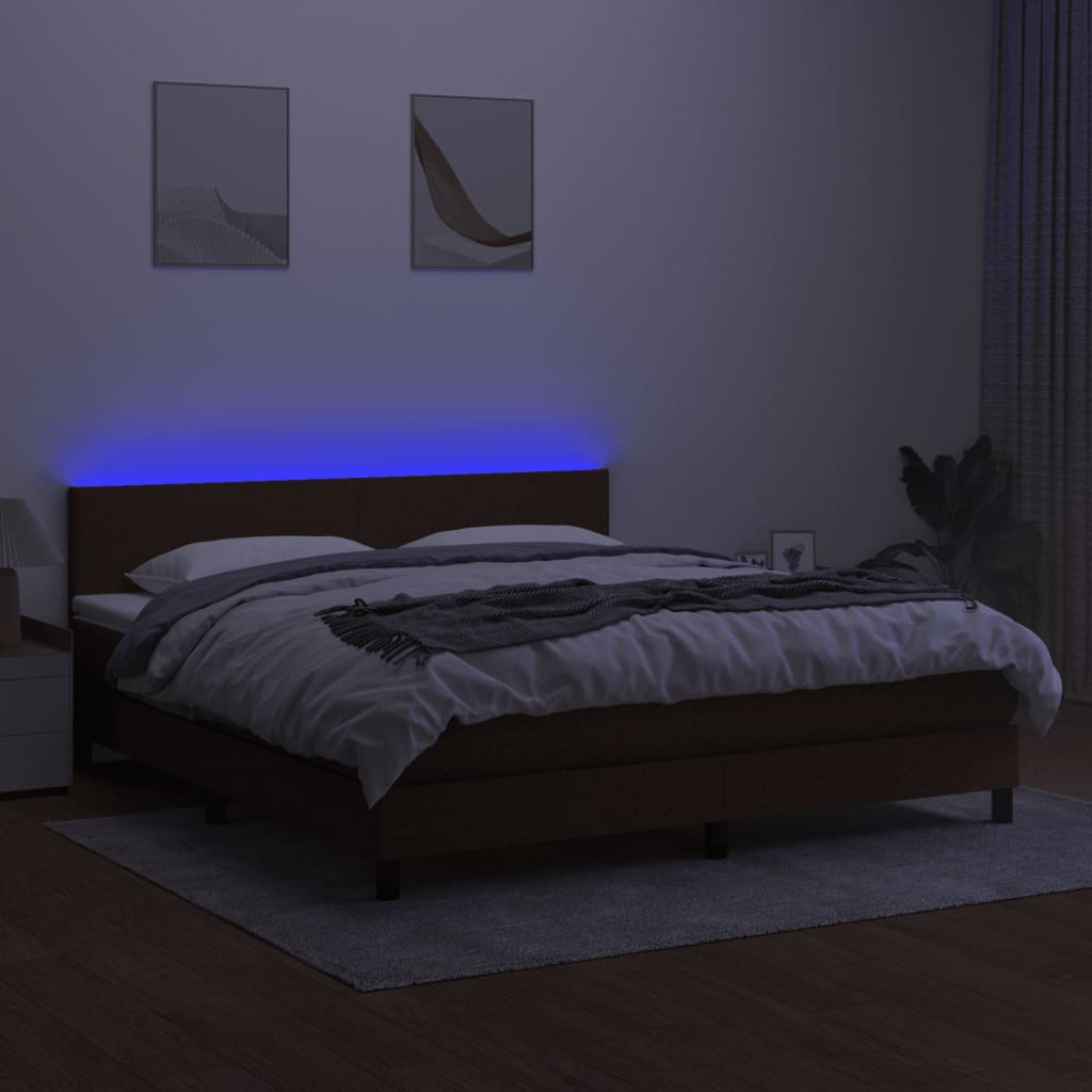 Sommier à lattes de lit matelas et LED Marron foncé 160x200 cm - XIOS