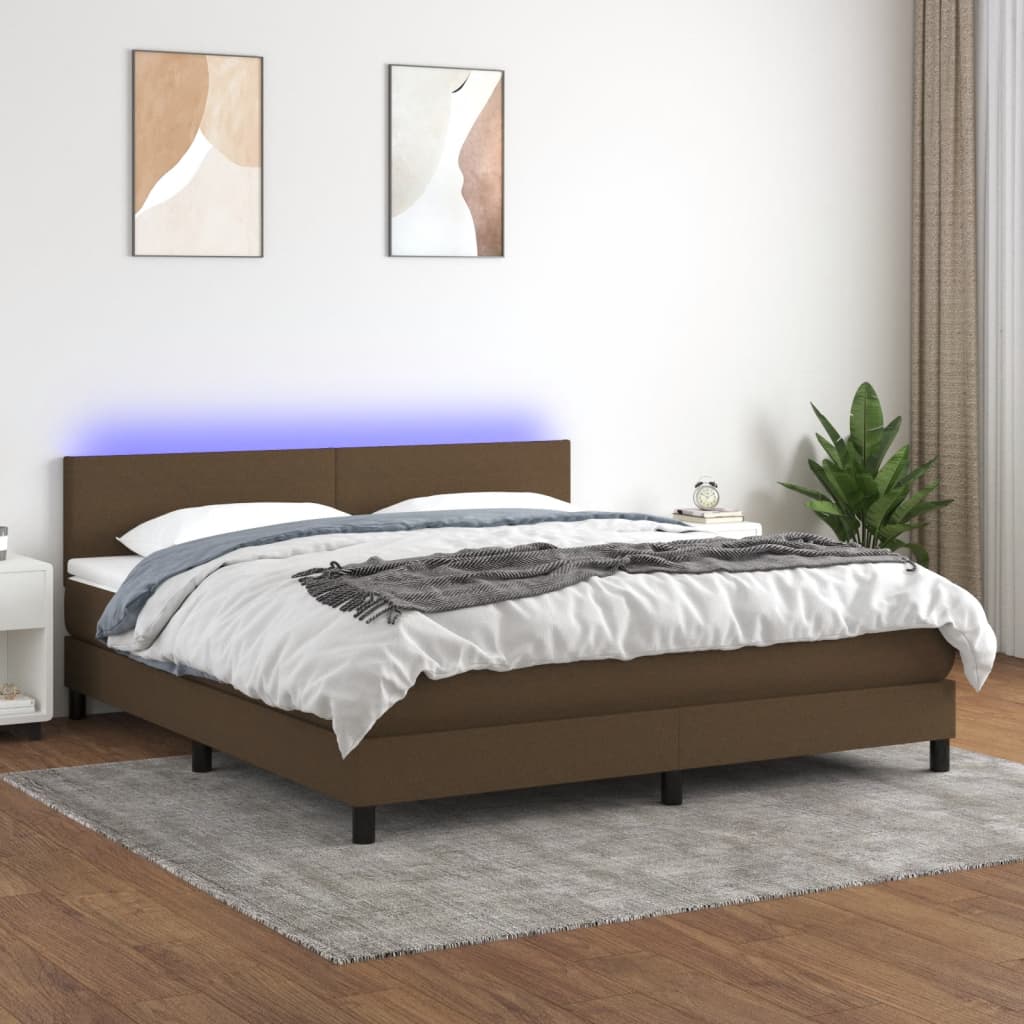 Sommier à lattes de lit matelas et LED Marron foncé 160x200 cm - XIOS