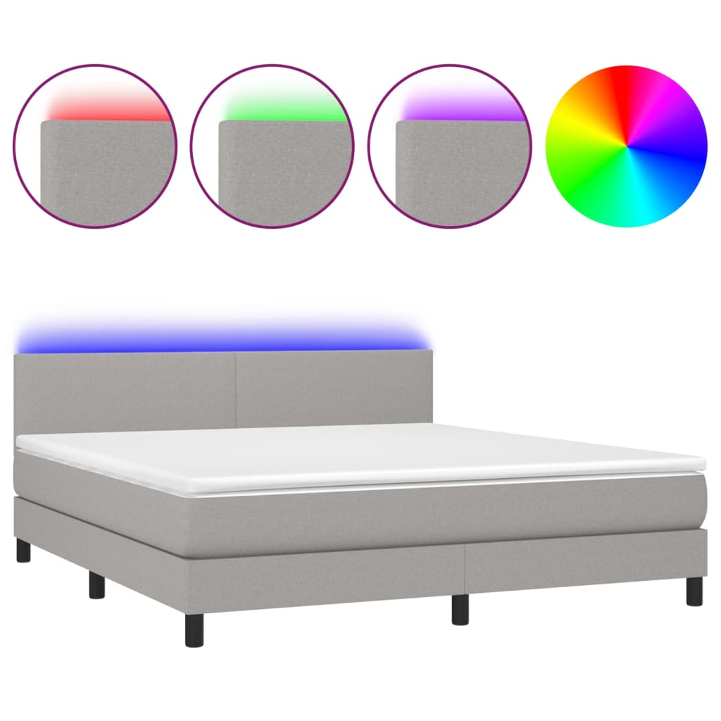 Sommier à lattes de lit et matelas et LED Gris clair 180x200 cm - XIOS