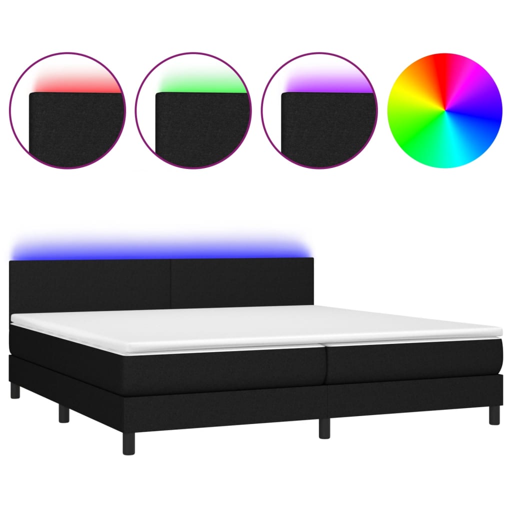 Sommier à lattes de lit et matelas et LED Noir 200x200 cm Tissu - XIOS