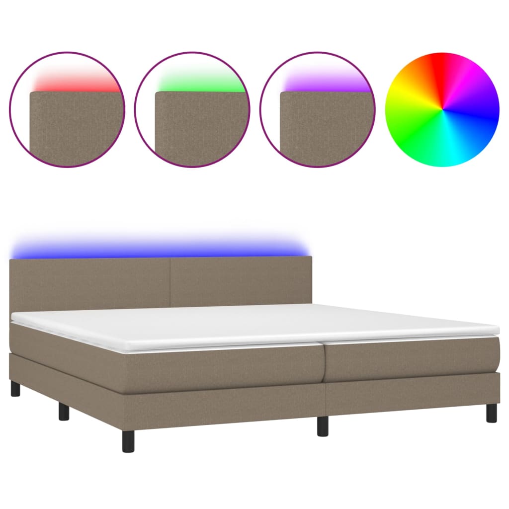 Sommier à lattes de lit et matelas et LED Taupe 200x200cm Tissu - XIOS