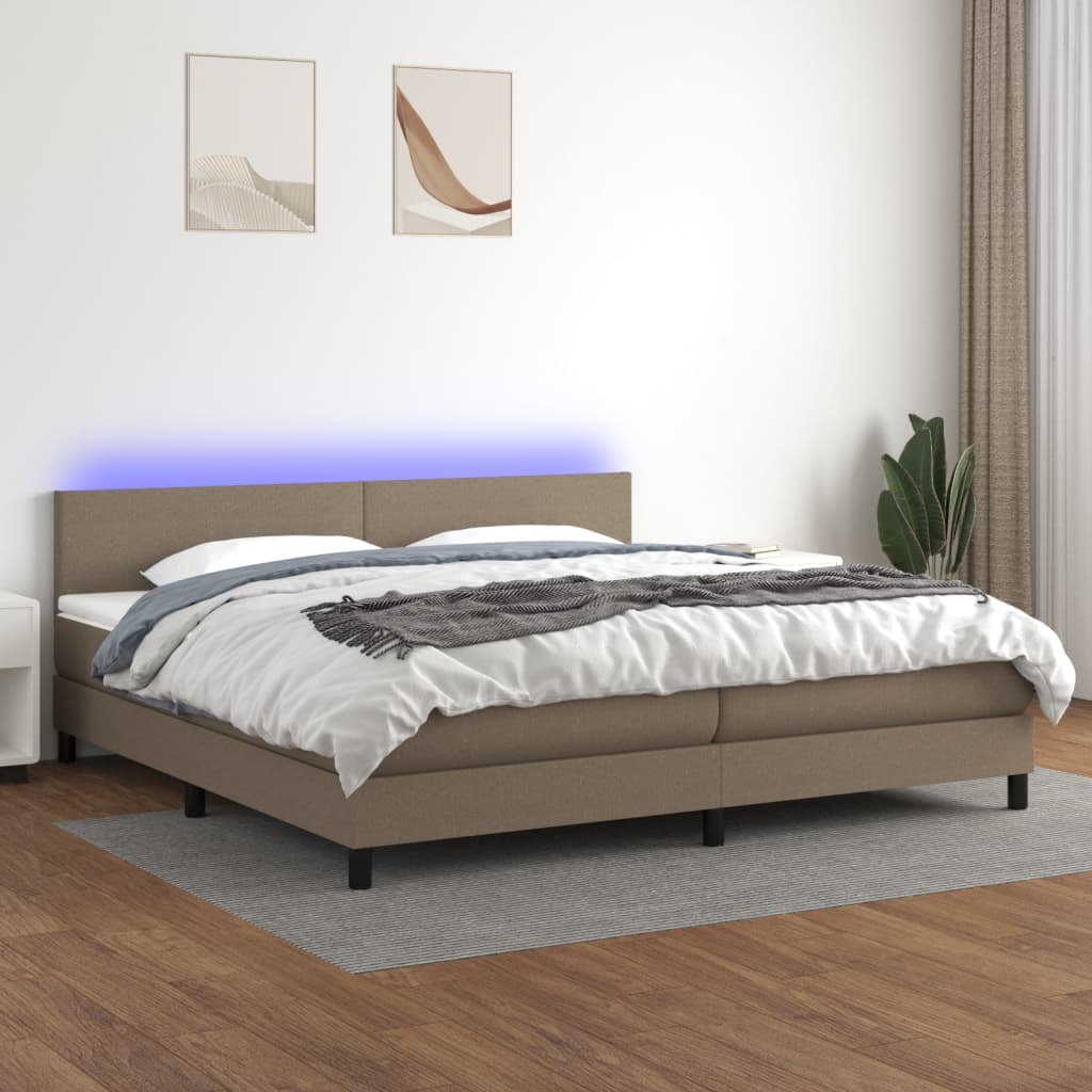 Sommier à lattes de lit et matelas et LED Taupe 200x200cm Tissu - XIOS