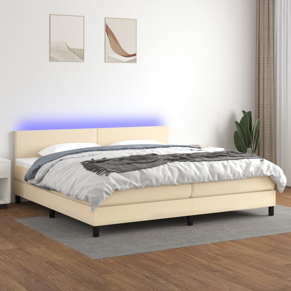 Sommier à lattes de lit et matelas et LED Crème 200x200cm Tissu - XIOS