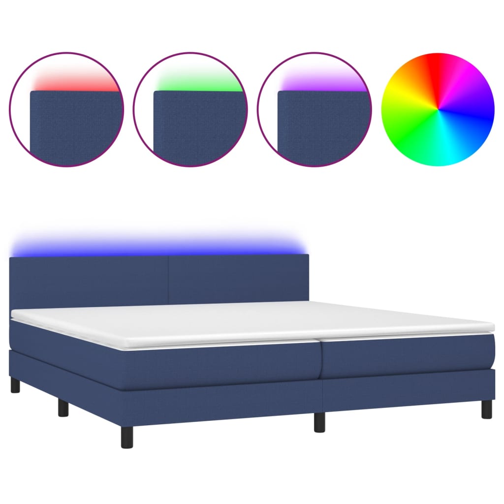 Sommier à lattes de lit et matelas et LED Bleu 200x200 cm Tissu - XIOS