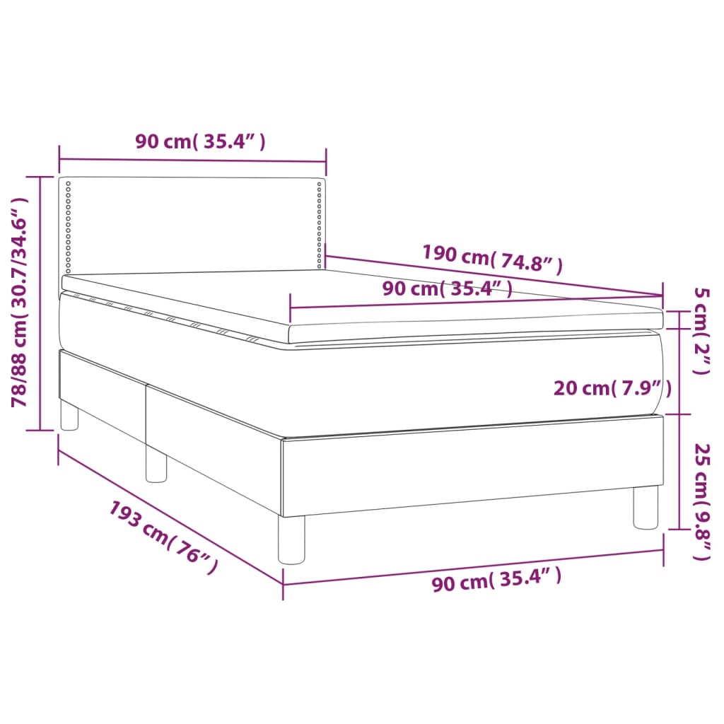 Sommier à lattes de lit et matelas et LED Marron foncé 90x190cm - XIOS