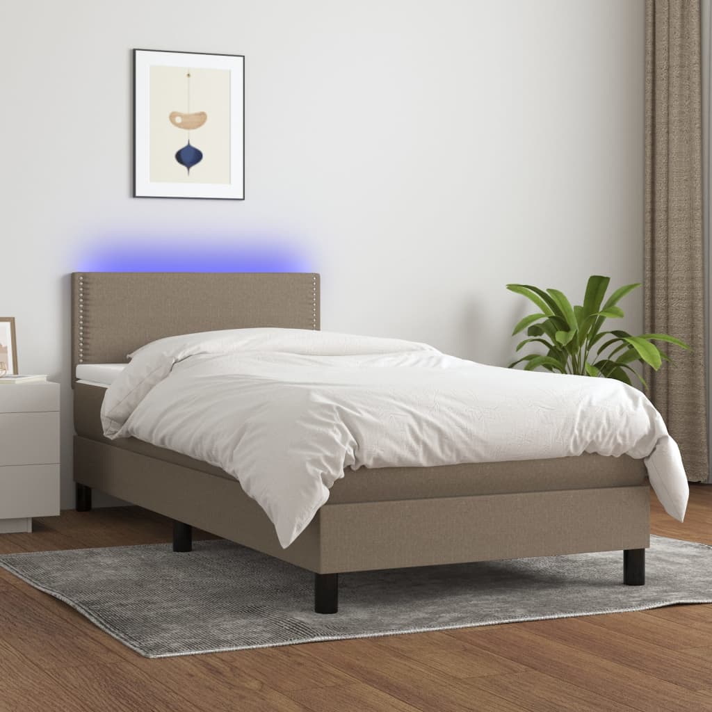 Sommier à lattes de lit avec matelas LED Taupe 90x200 cm Tissu - XIOS