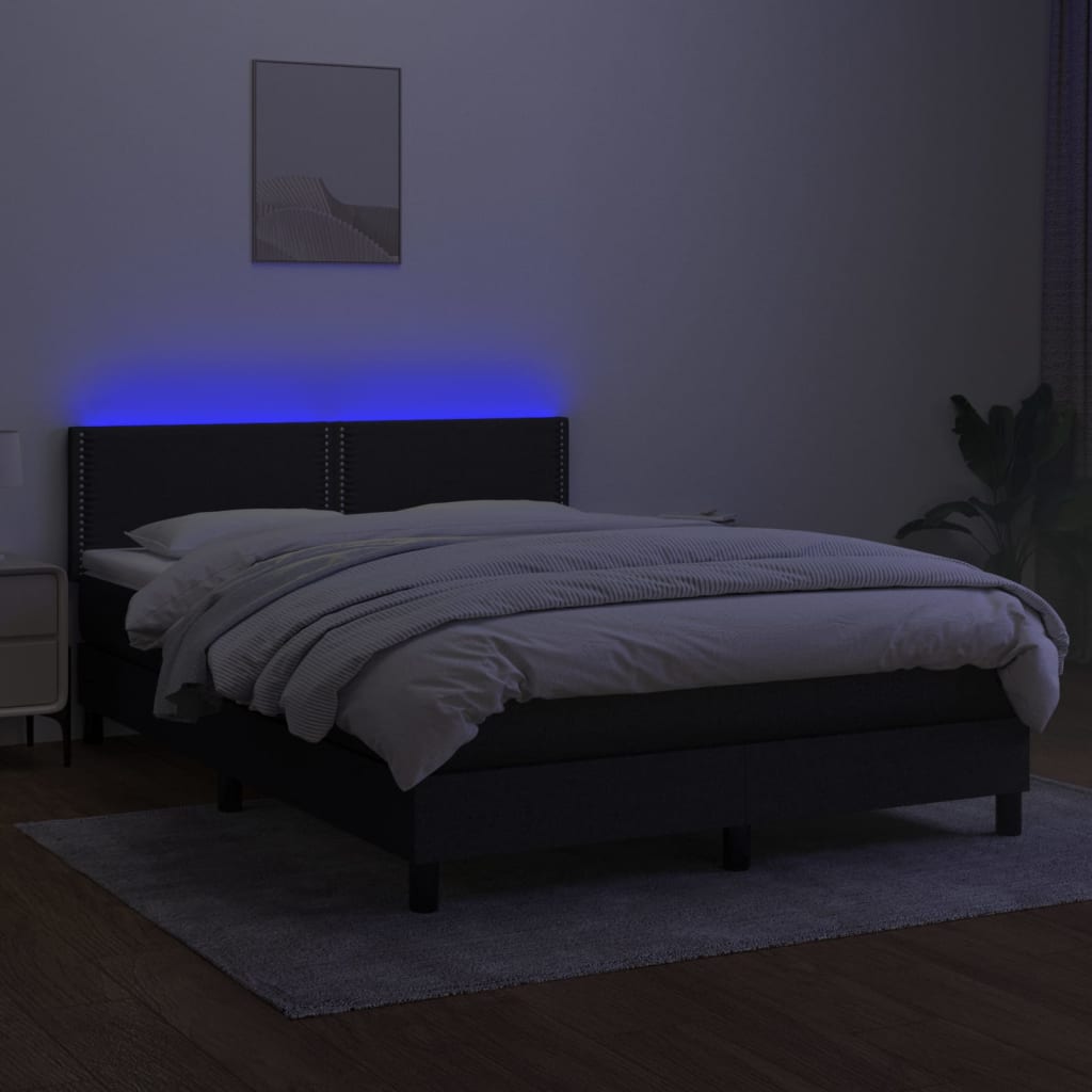 Sommier à lattes de lit avec matelas LED Noir 140x190 cm Tissu - XIOS