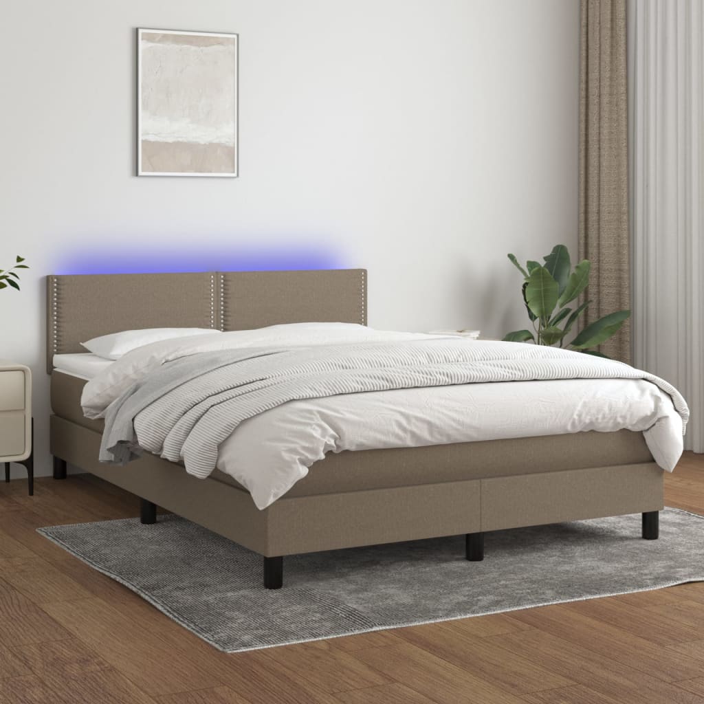Sommier à lattes de lit avec matelas LED Taupe 140x190 cm Tissu - XIOS