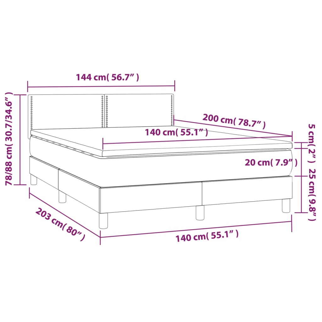 Sommier à lattes de lit matelas et LED Marron foncé 140x200 cm - XIOS
