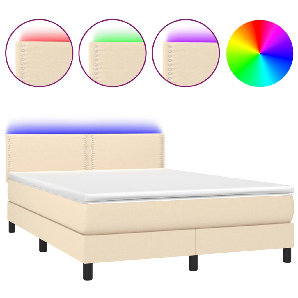 Sommier à lattes de lit avec matelas LED Crème 140x200 cm Tissu - XIOS