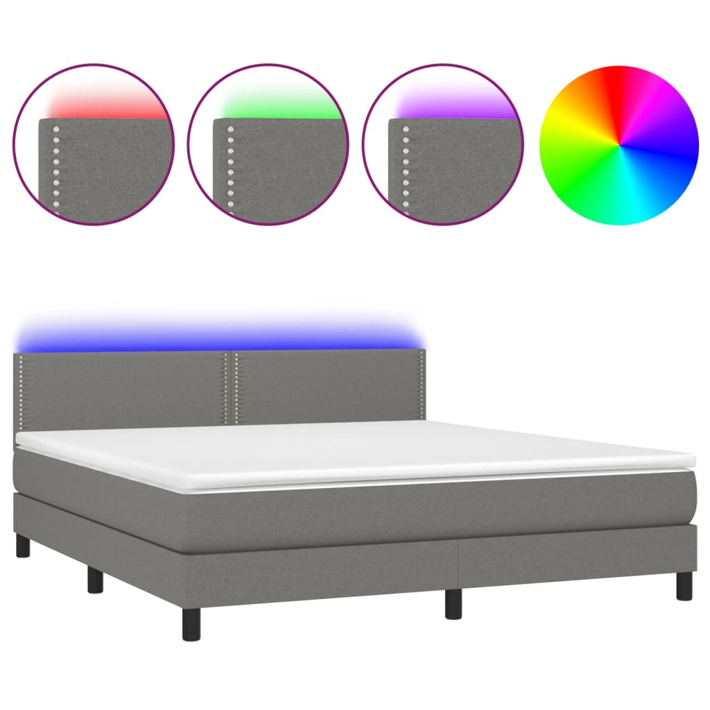 Sommier à lattes de lit et matelas et LED Gris foncé 180x200 cm - XIOS
