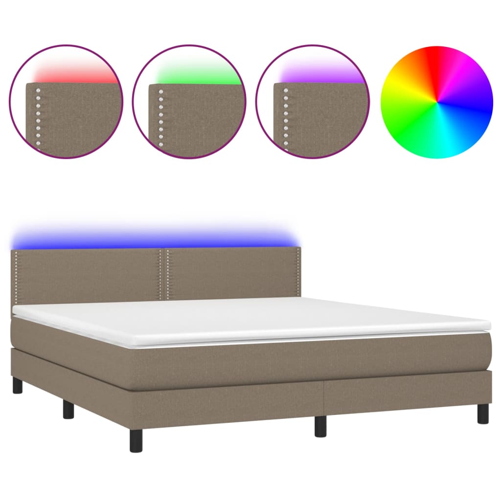 Sommier à lattes de lit avec matelas LED Taupe 180x200 cm Tissu - XIOS