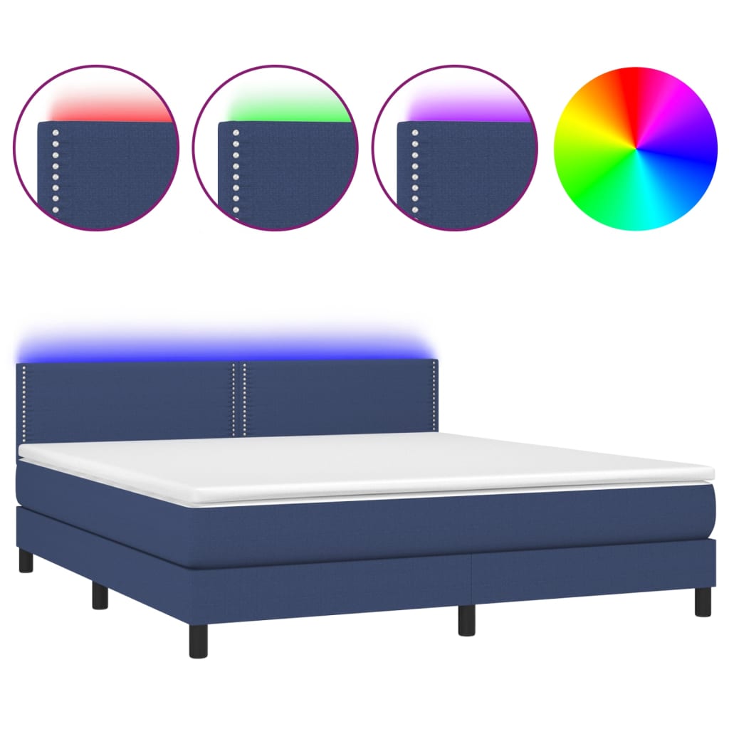 Sommier à lattes de lit avec matelas LED Bleu 180x200 cm Tissu - XIOS