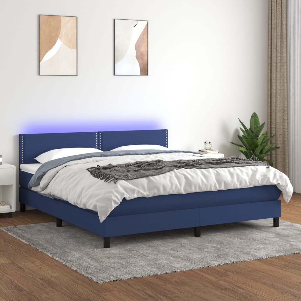 Sommier à lattes de lit avec matelas LED Bleu 180x200 cm Tissu - XIOS