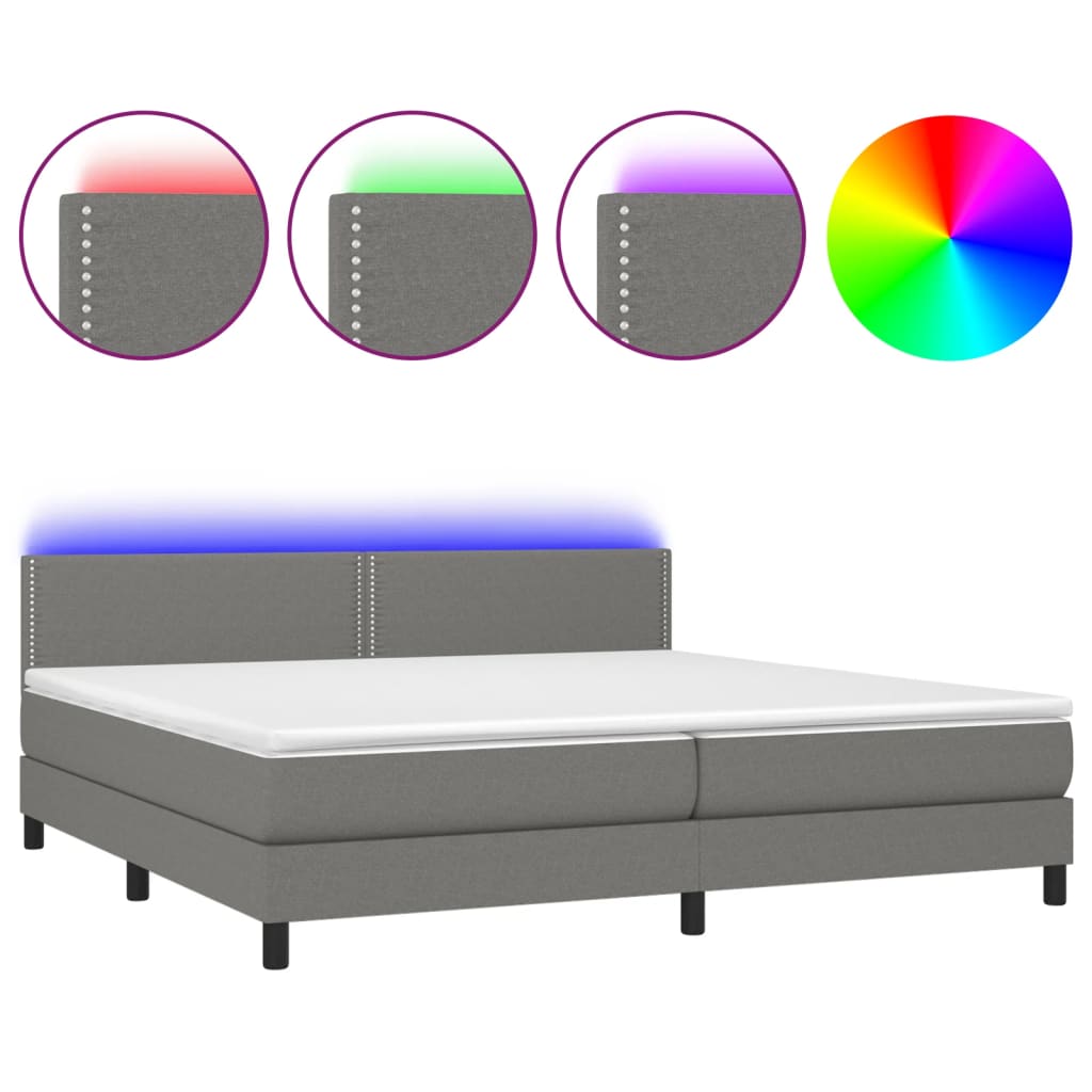 Sommier à lattes de lit et matelas et LED Gris foncé 200x200 cm - XIOS