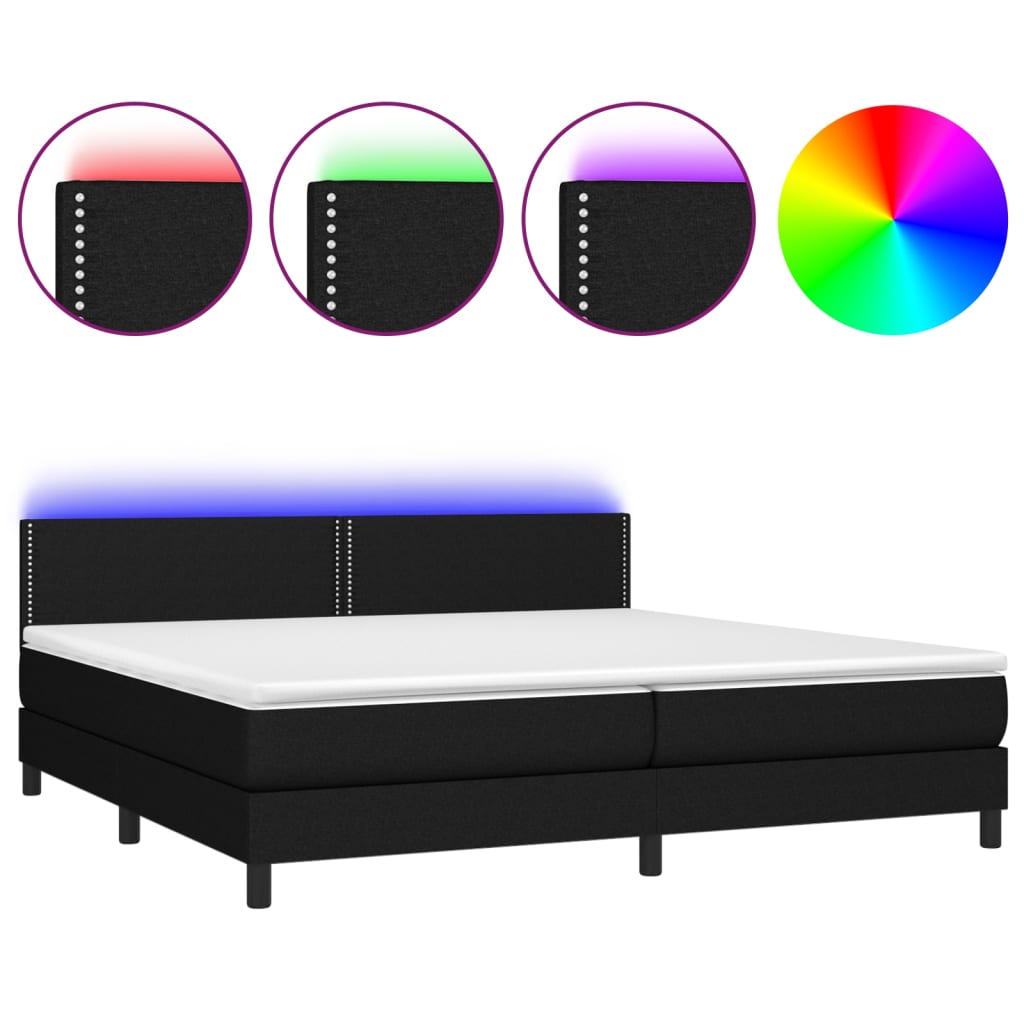 Sommier à lattes de lit et matelas et LED Noir 200x200 cm Tissu - XIOS