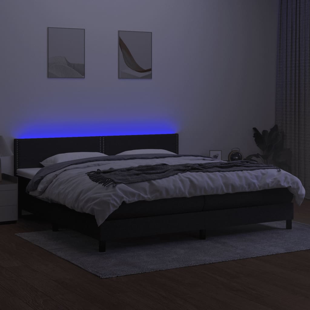 Sommier à lattes de lit et matelas et LED Noir 200x200 cm Tissu - XIOS