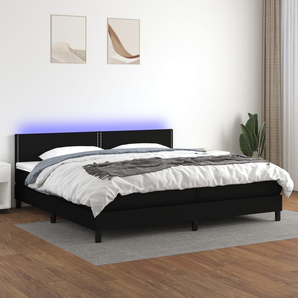 Sommier à lattes de lit et matelas et LED Noir 200x200 cm Tissu - XIOS