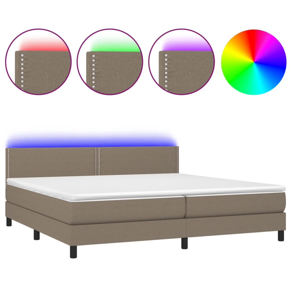Sommier à lattes de lit et matelas et LED Taupe 200x200cm Tissu - XIOS