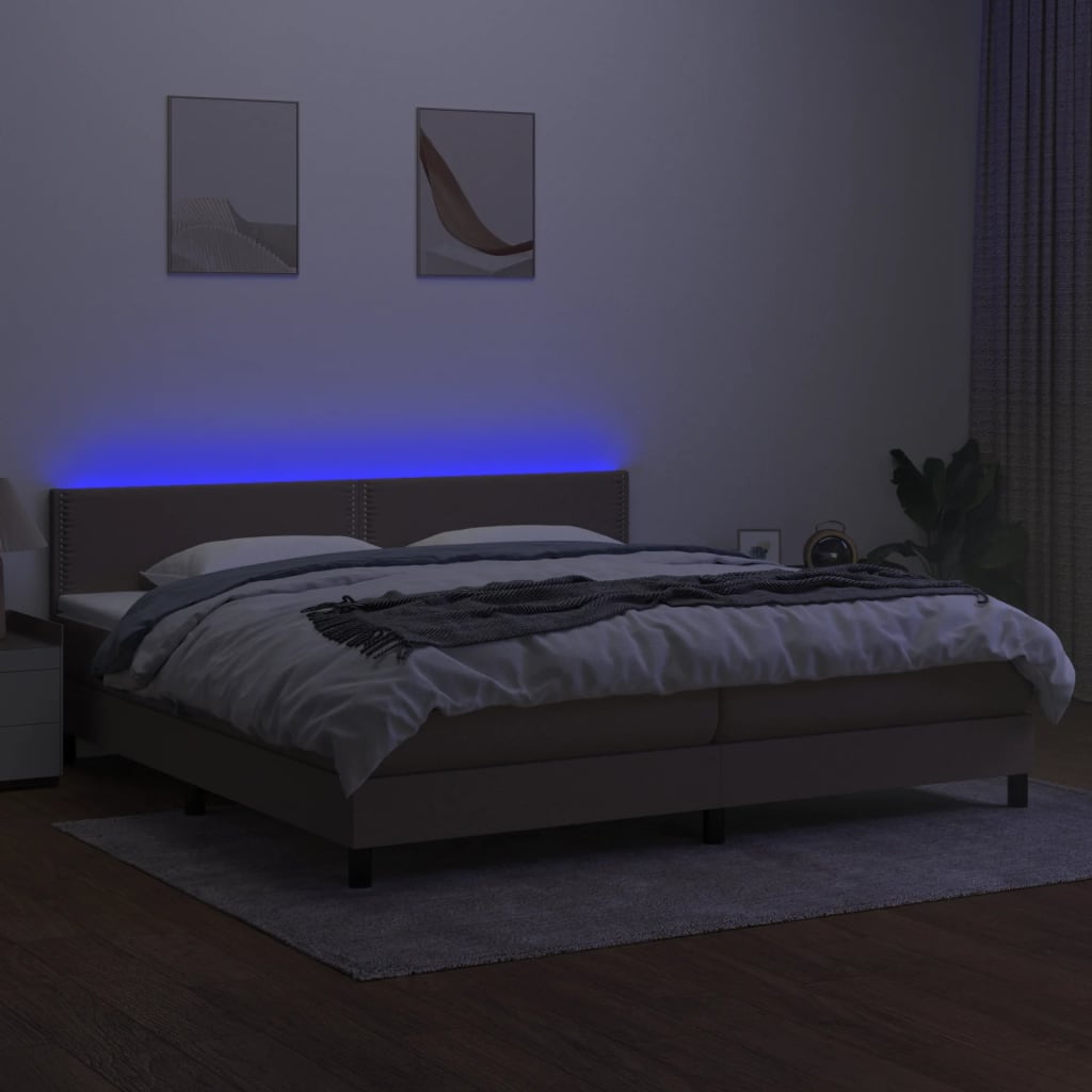 Sommier à lattes de lit et matelas et LED Taupe 200x200cm Tissu - XIOS