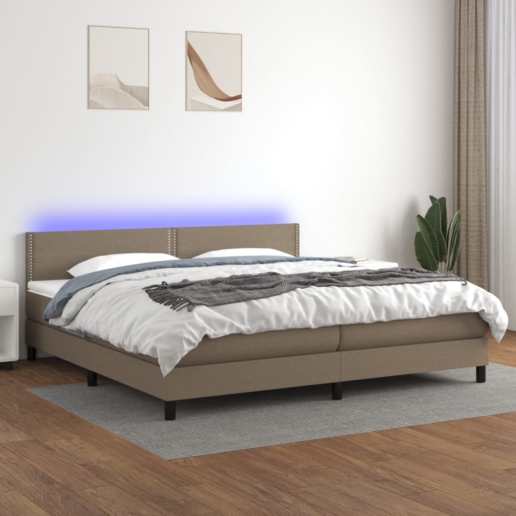 Sommier à lattes de lit et matelas et LED Taupe 200x200cm Tissu - XIOS