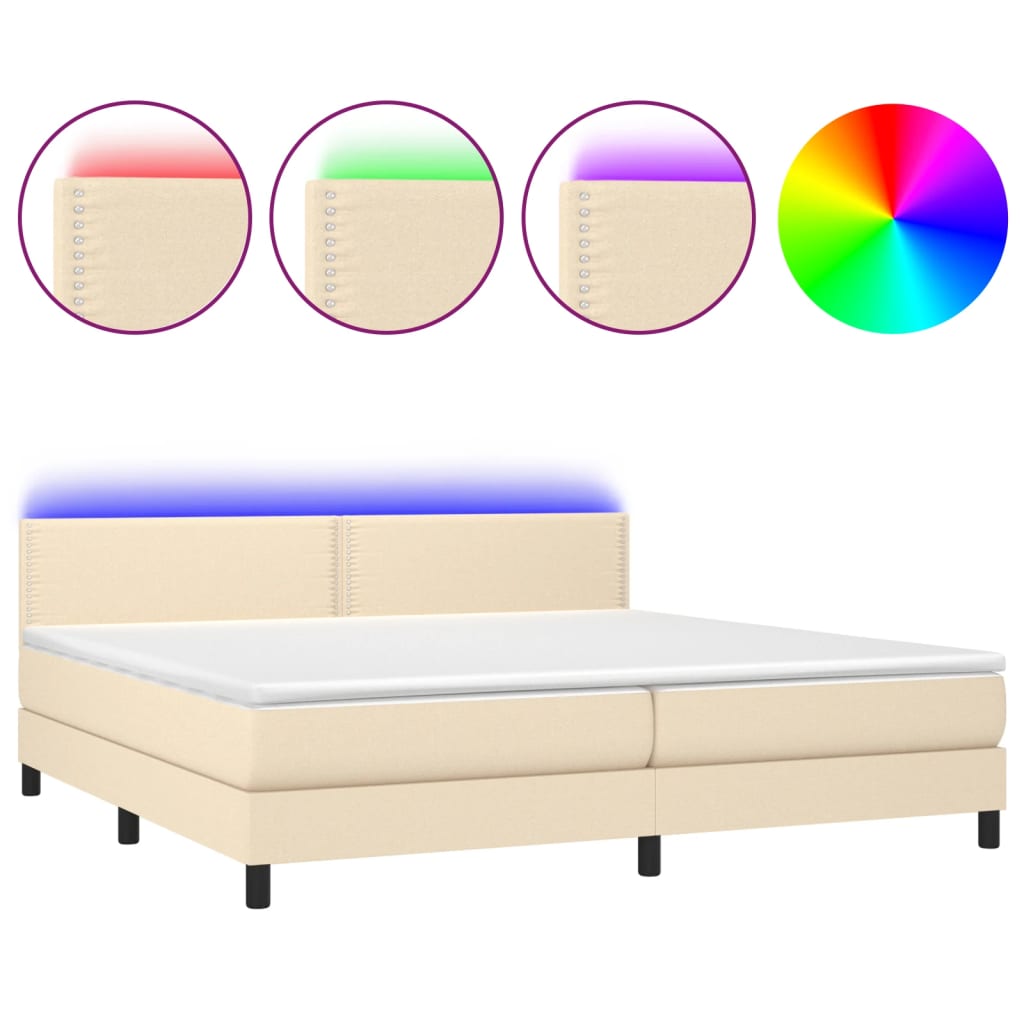 Sommier à lattes de lit et matelas et LED Crème 200x200cm Tissu - XIOS