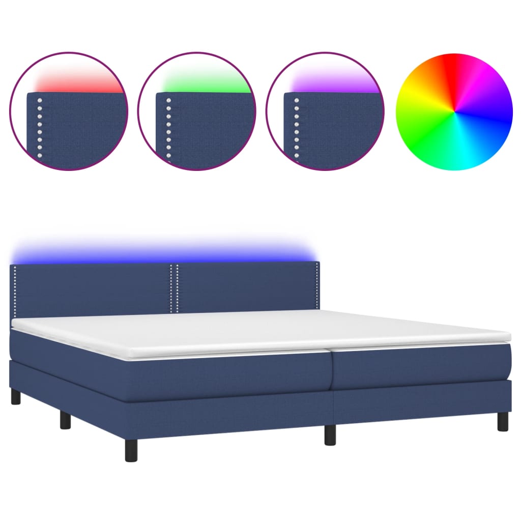 Sommier à lattes de lit et matelas et LED Bleu 200x200 cm Tissu - XIOS