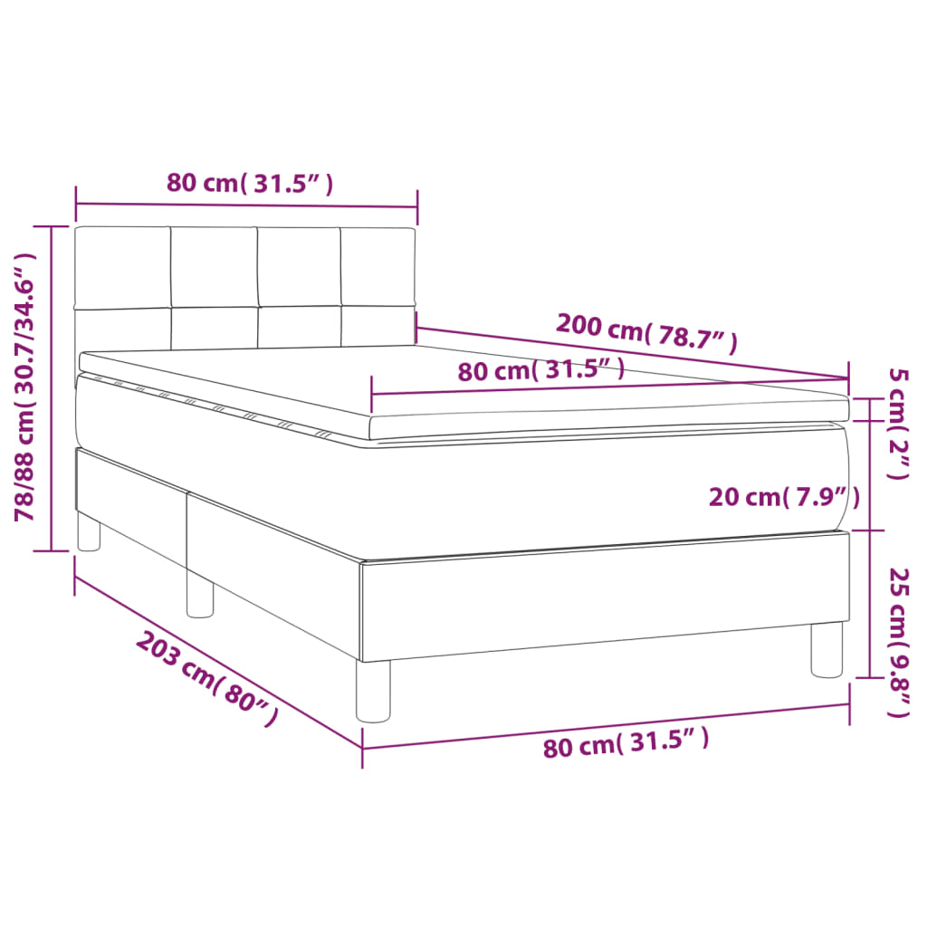 Sommier à lattes de lit avec matelas et LED Noir 80x200cm Tissu - XIOS
