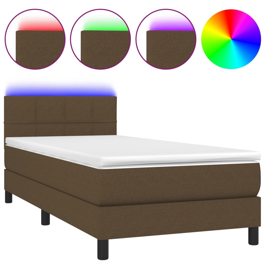 Sommier à lattes de lit et matelas et LED Marron foncé 90x190cm - XIOS