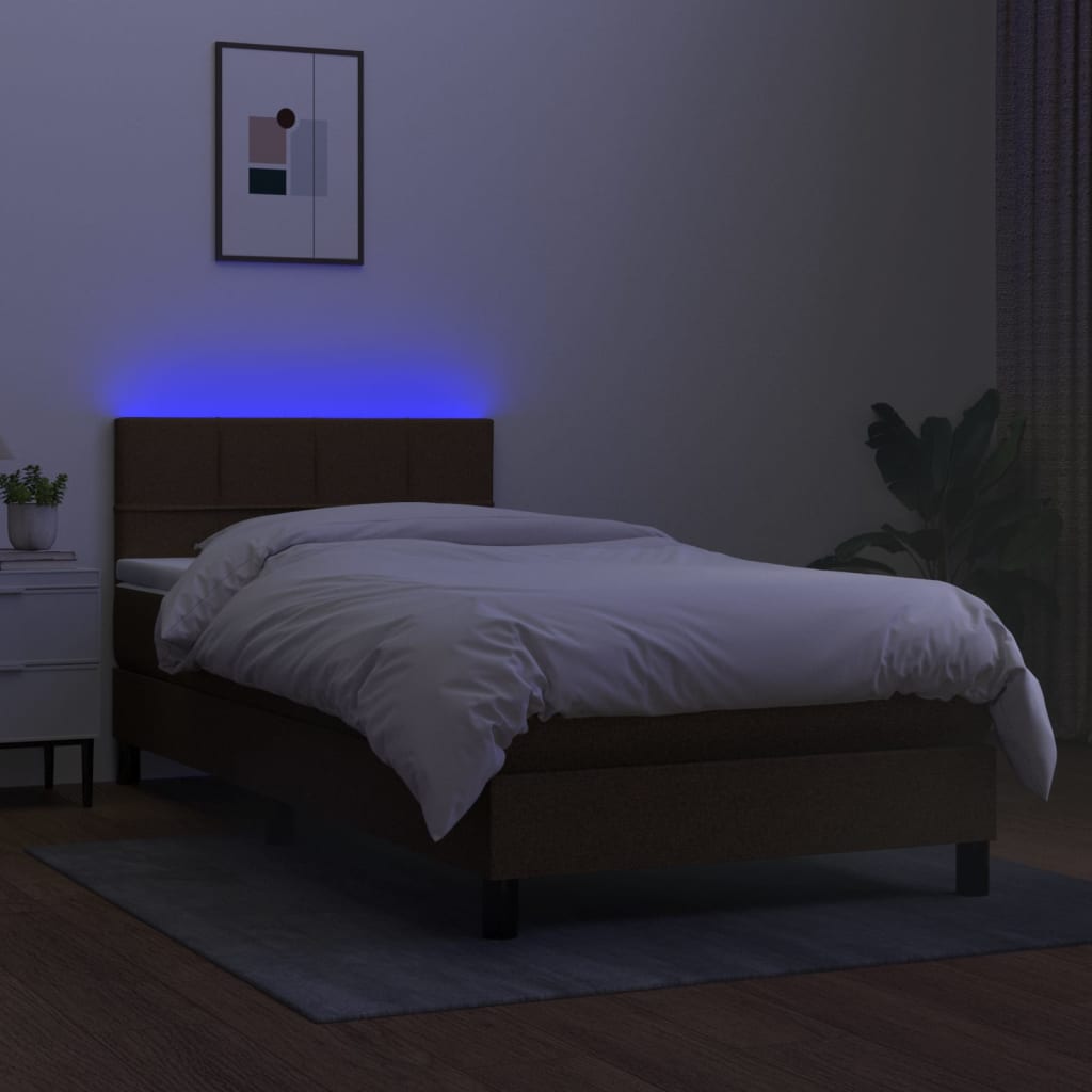 Sommier à lattes de lit et matelas et LED Marron foncé 90x190cm - XIOS