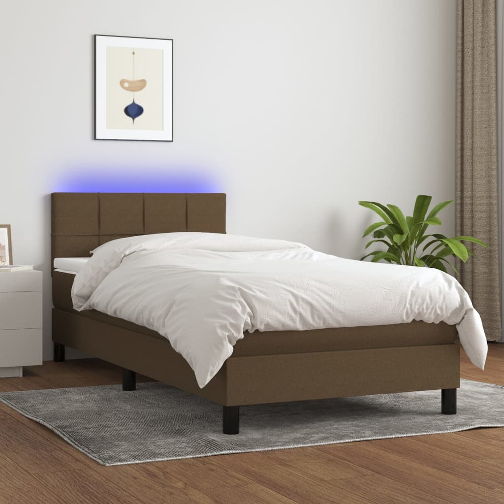 Sommier à lattes de lit et matelas et LED Marron foncé 90x190cm - XIOS