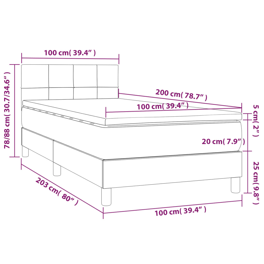 Sommier à lattes de lit avec matelas LED Taupe 100x200 cm Tissu - XIOS