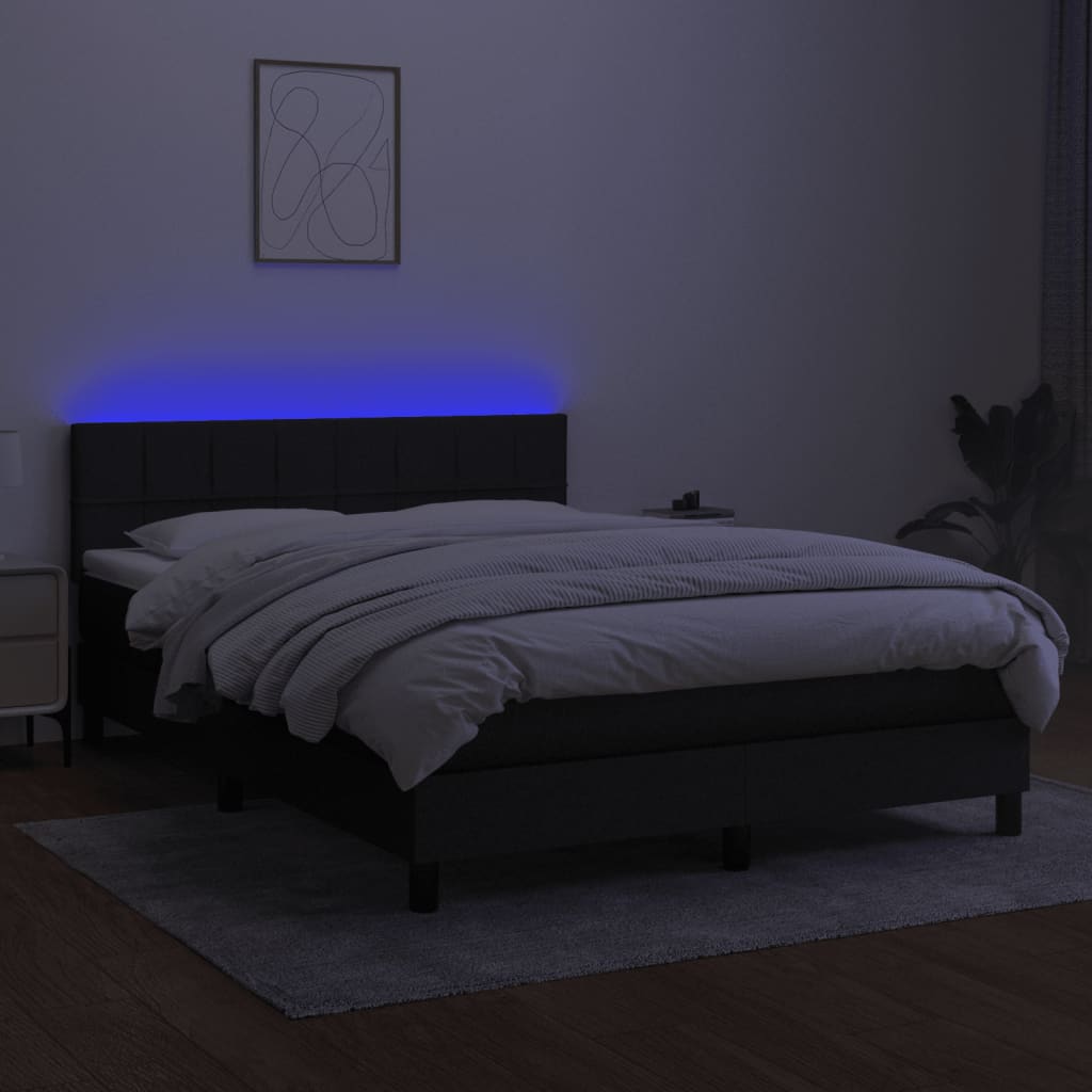 Sommier à lattes de lit avec matelas LED Noir 140x190 cm Tissu - XIOS