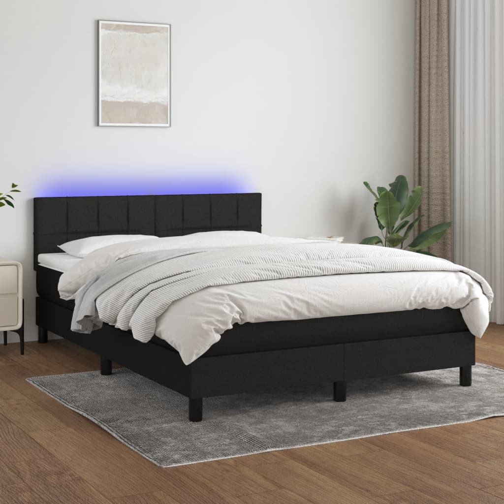 Sommier à lattes de lit avec matelas LED Noir 140x190 cm Tissu - XIOS