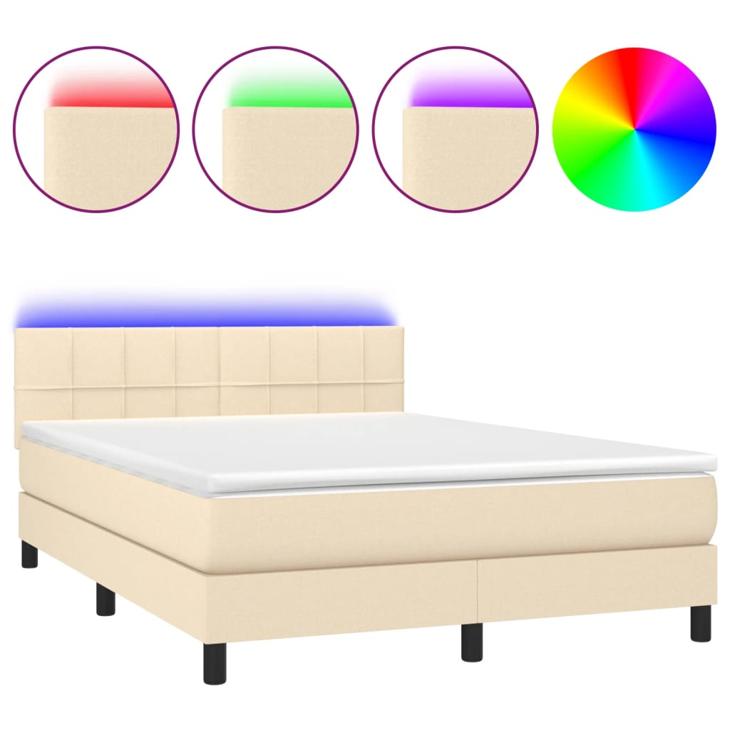 Sommier à lattes de lit avec matelas LED Crème 140x190 cm Tissu - XIOS