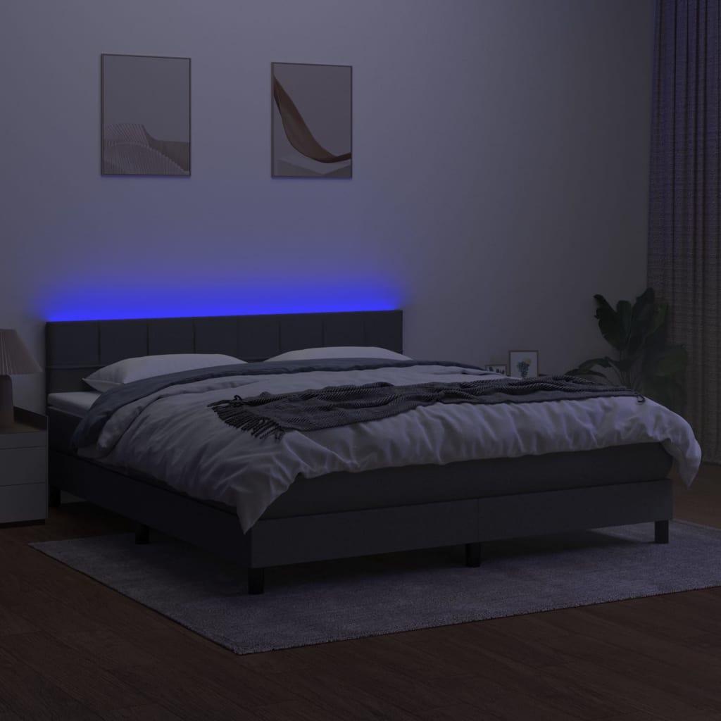 Sommier à lattes de lit et matelas et LED Gris foncé 160x200 cm - XIOS