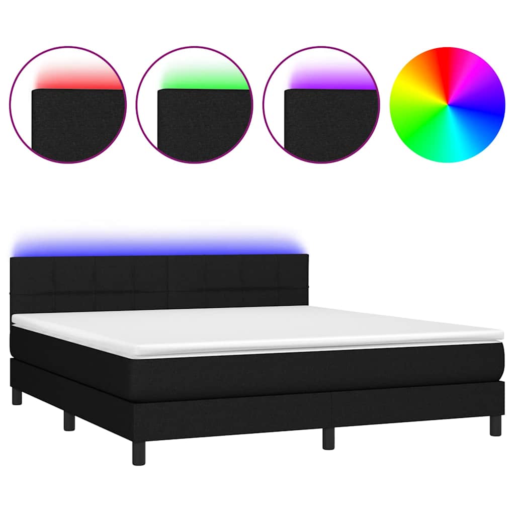 Sommier à lattes de lit avec matelas LED Noir 160x200 cm Tissu