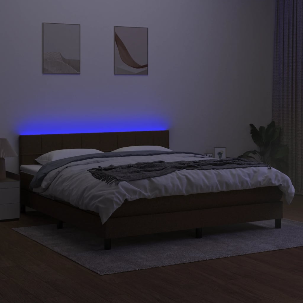 Sommier à lattes de lit matelas et LED Marron foncé 160x200 cm - XIOS