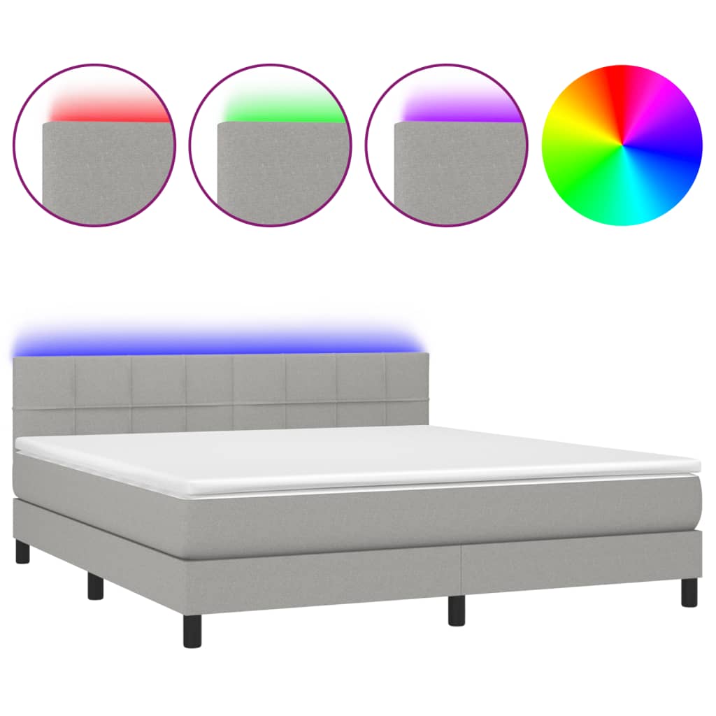 Sommier à lattes de lit et matelas et LED Gris clair 180x200 cm - XIOS
