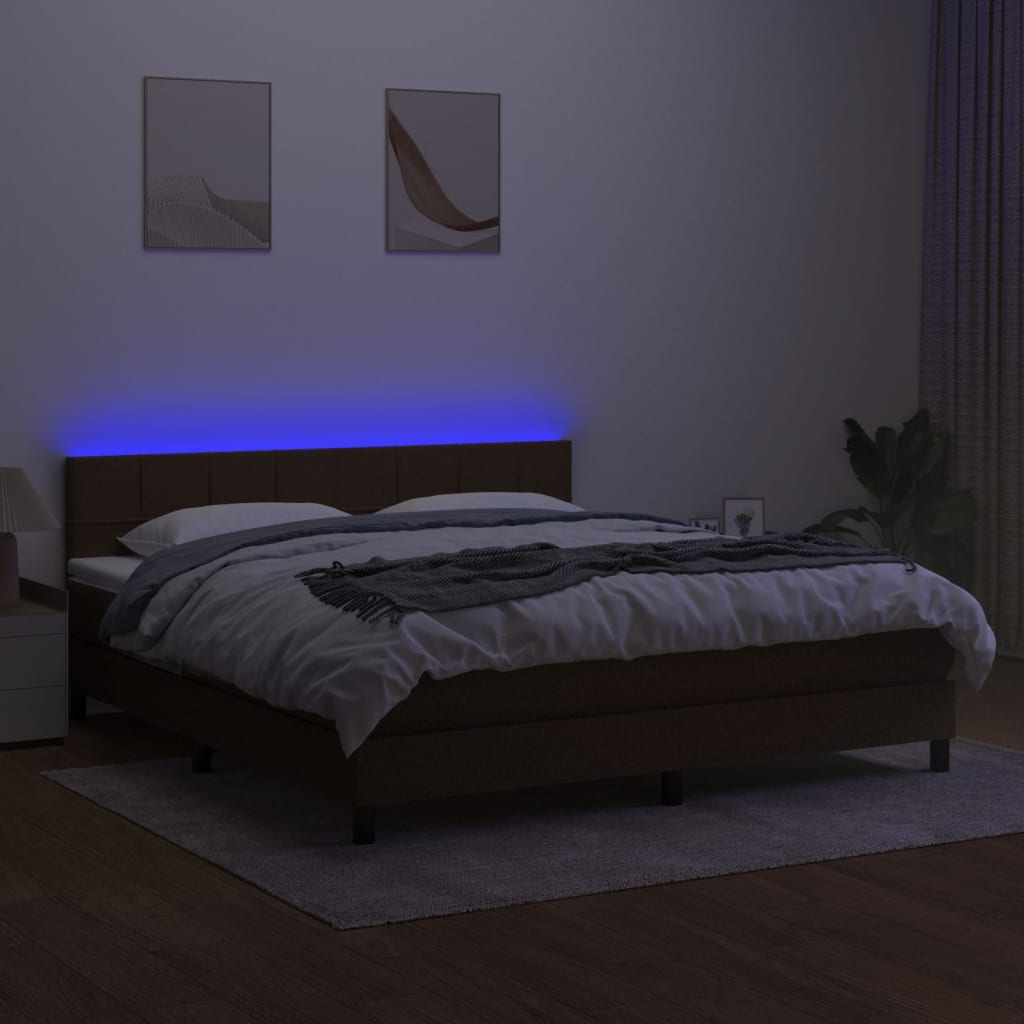 Sommier à lattes de lit matelas et LED Marron foncé 180x200cm - XIOS