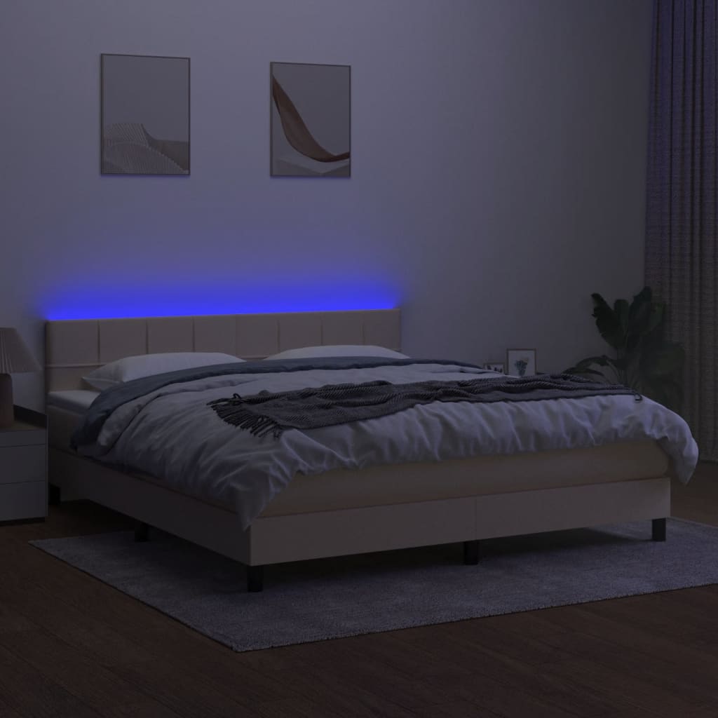 Sommier à lattes de lit avec matelas LED Crème 180x200 cm Tissu - XIOS