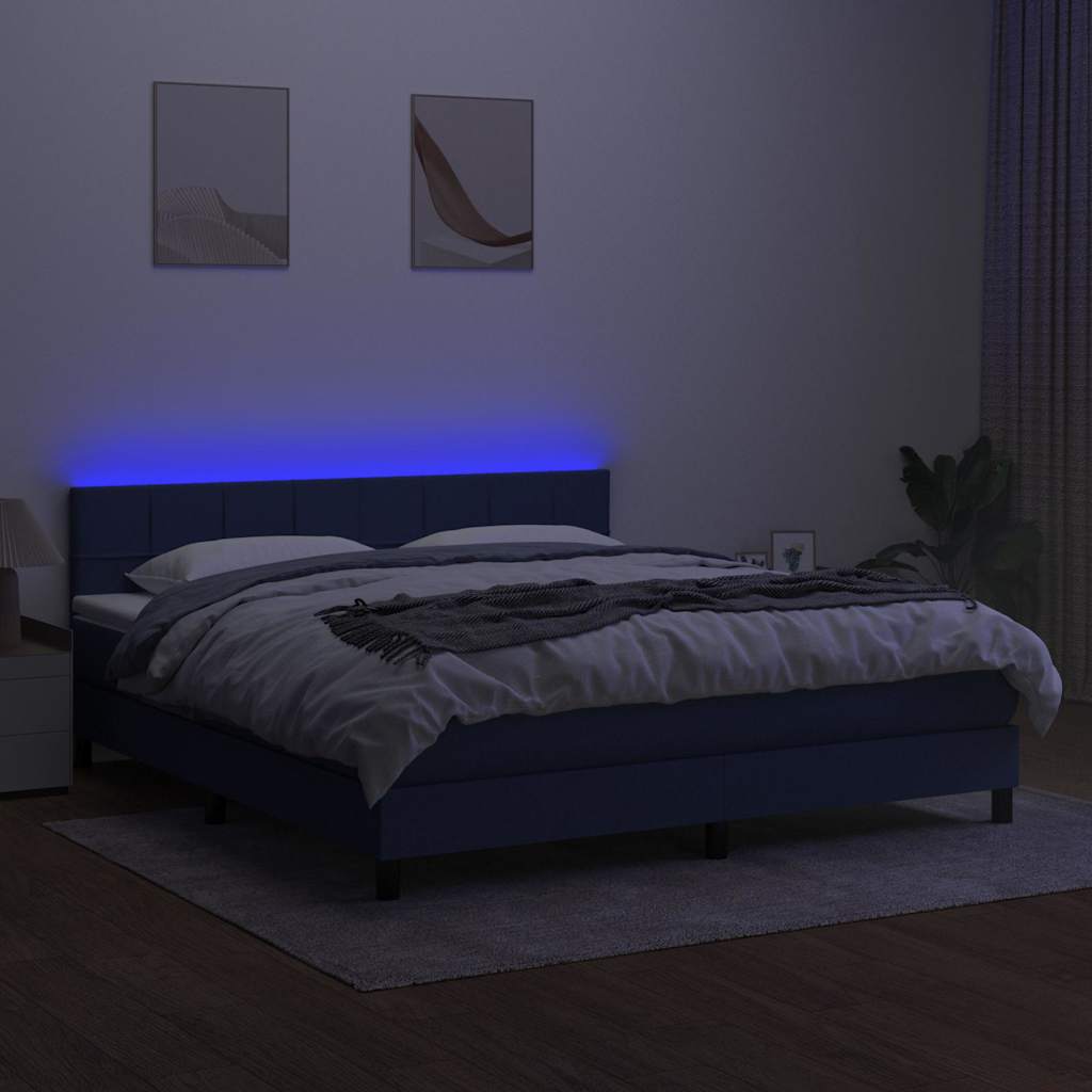 Sommier à lattes de lit avec matelas LED Bleu 180x200 cm Tissu