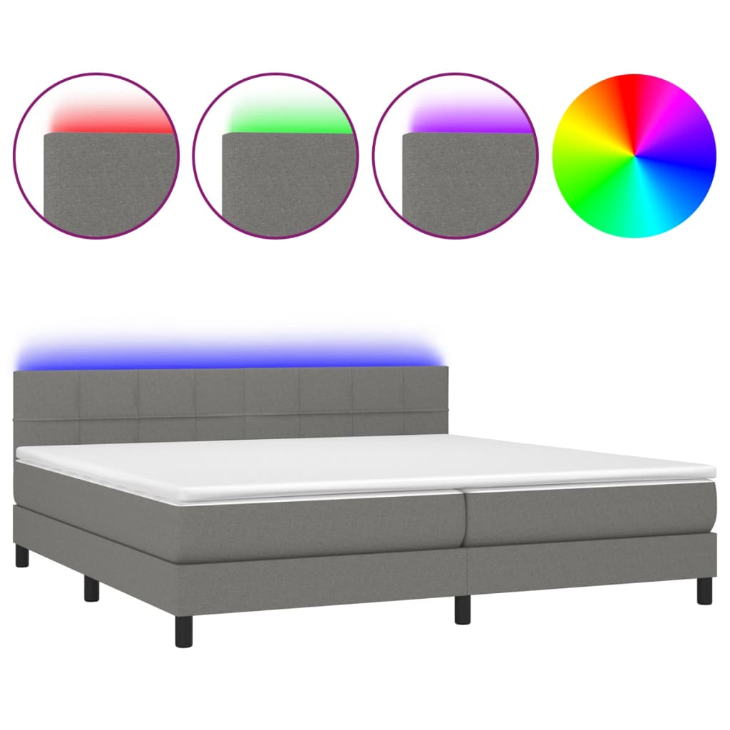 Sommier à lattes de lit et matelas et LED Gris foncé 200x200 cm - XIOS