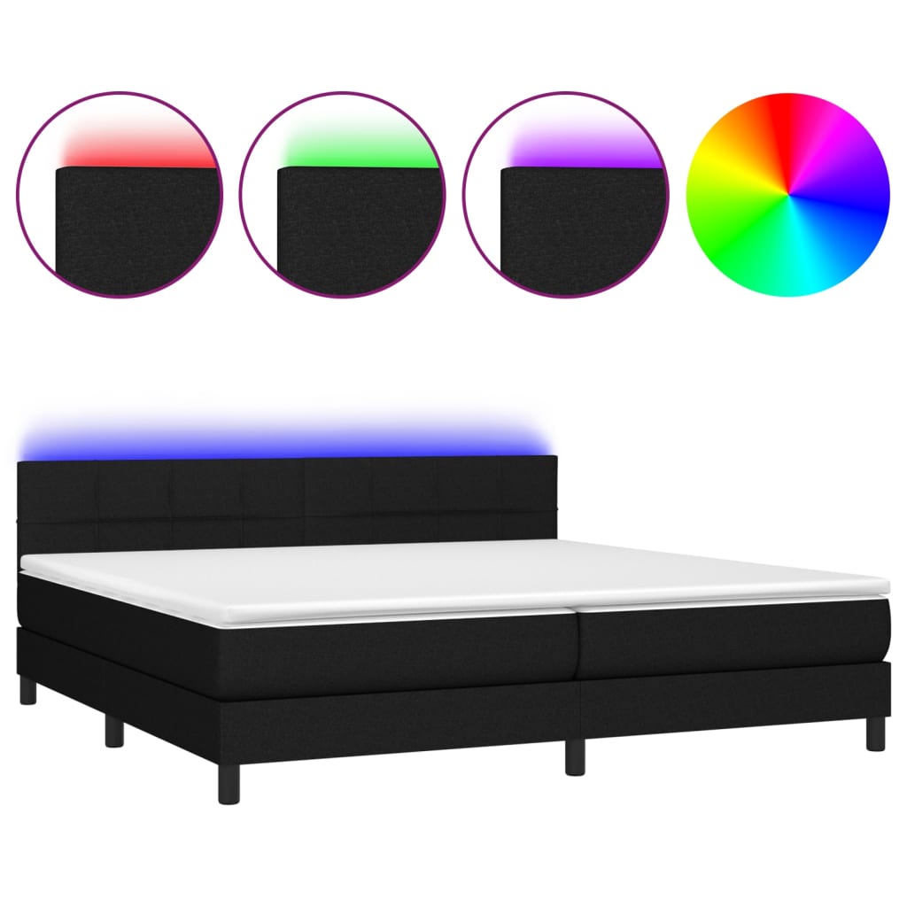 Sommier à lattes de lit et matelas et LED Noir 200x200 cm Tissu - XIOS