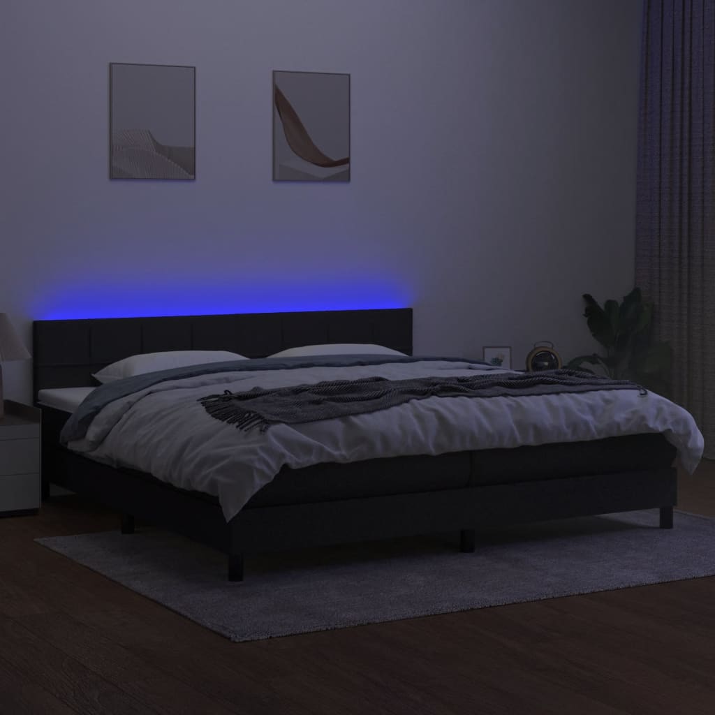 Sommier à lattes de lit et matelas et LED Noir 200x200 cm Tissu - XIOS