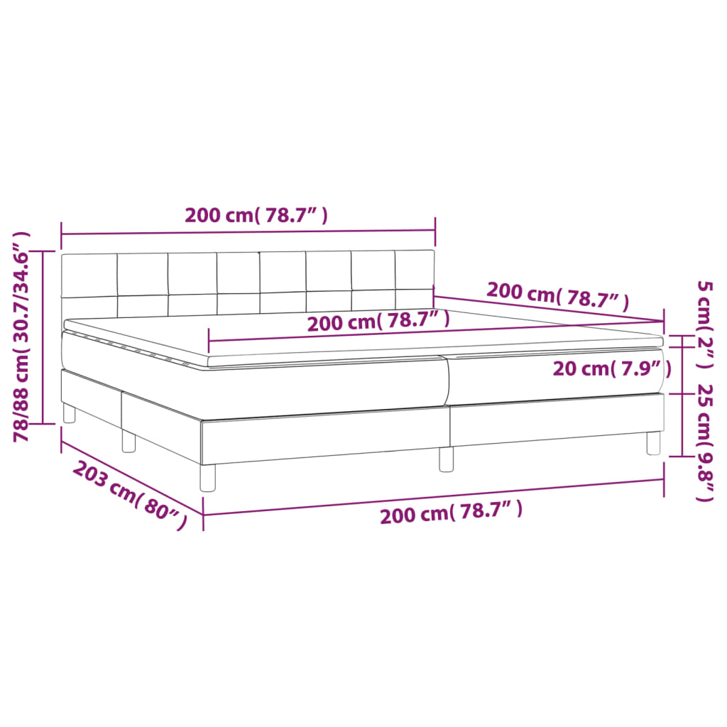 Sommier à lattes de lit et matelas et LED Noir 200x200 cm Tissu - XIOS