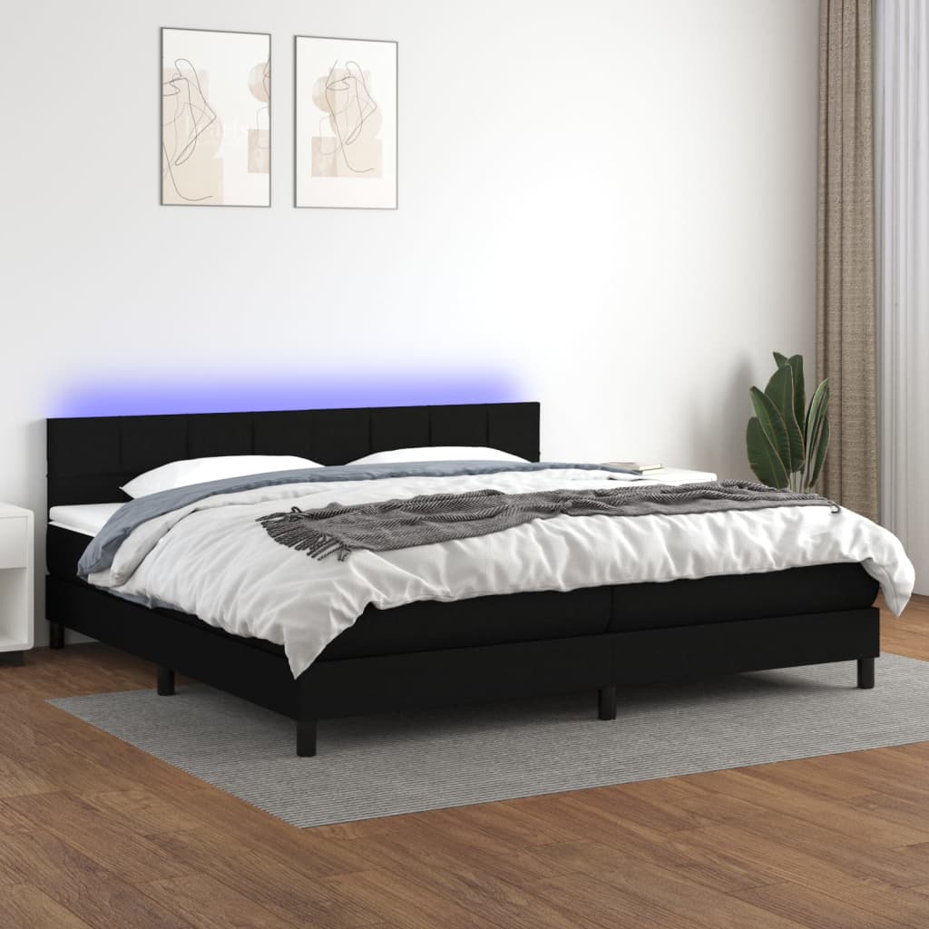 Sommier à lattes de lit et matelas et LED Noir 200x200 cm Tissu - XIOS