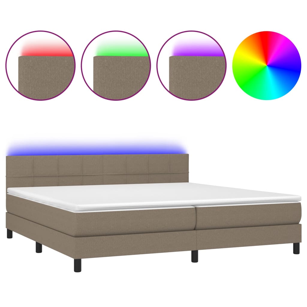Sommier à lattes de lit et matelas et LED Taupe 200x200cm Tissu - XIOS