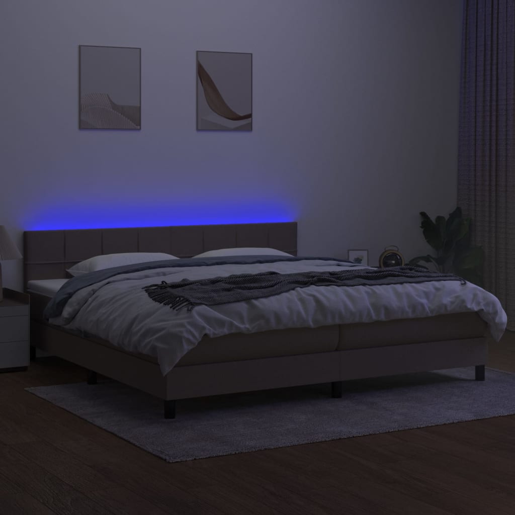 Sommier à lattes de lit et matelas et LED Taupe 200x200cm Tissu - XIOS